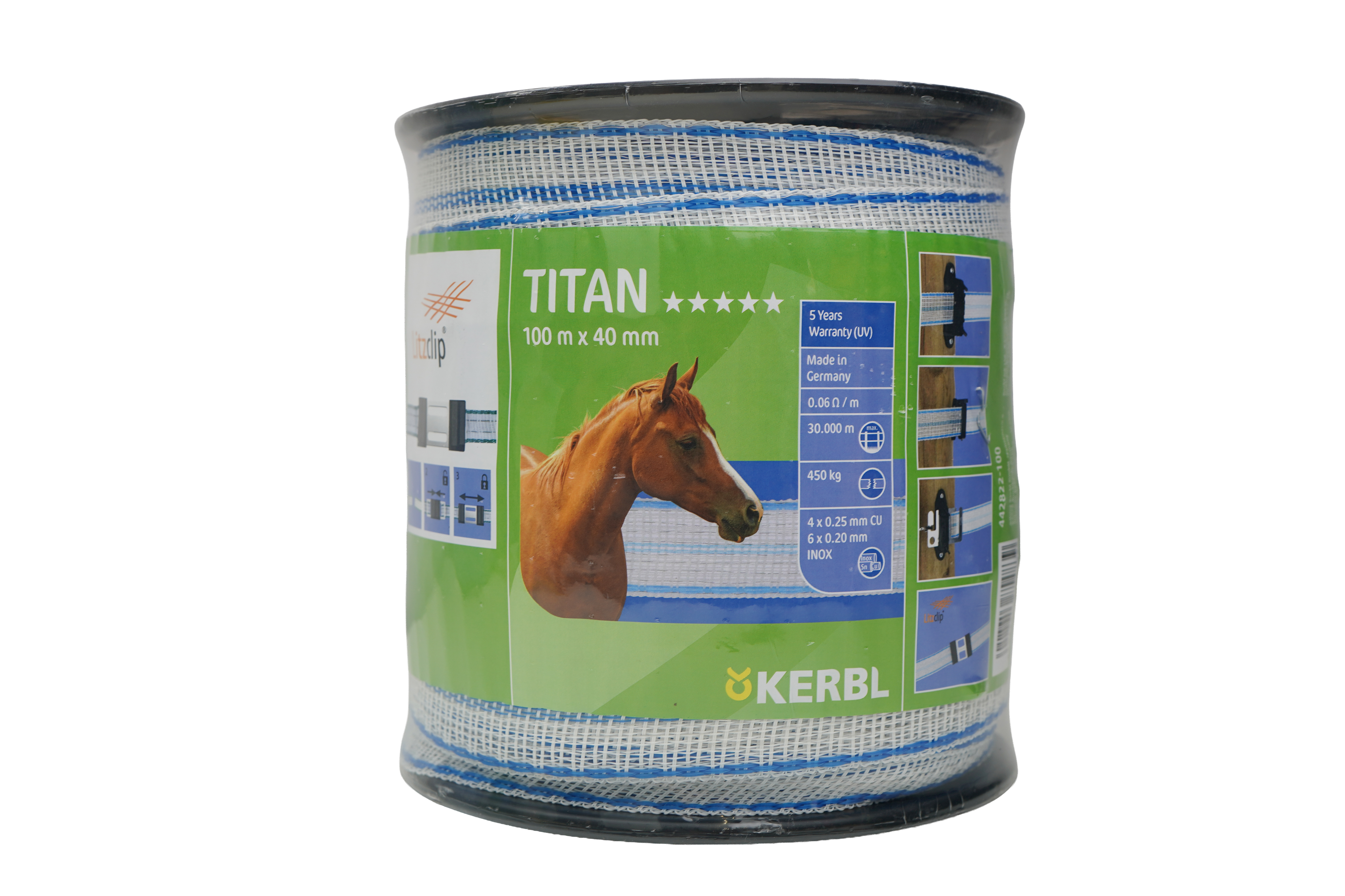 Стрічка для огорожі TITAN 40 мм x 100 м, біло-синя, Kerbl
