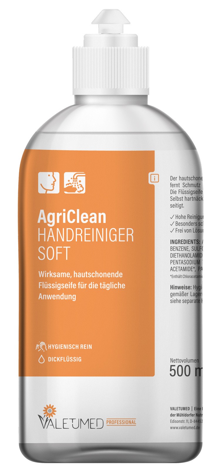 Рідина для миття рук AgriClean Soft, 500 мл, VALETUMED