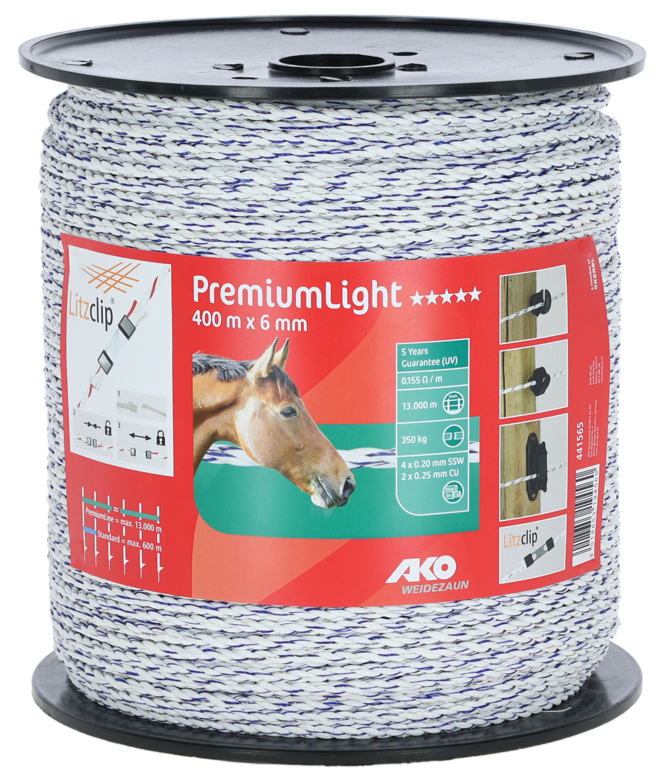 Огороджувальний шнур, Premium Light, 6 мм × 400 м, біло-синій, AKO